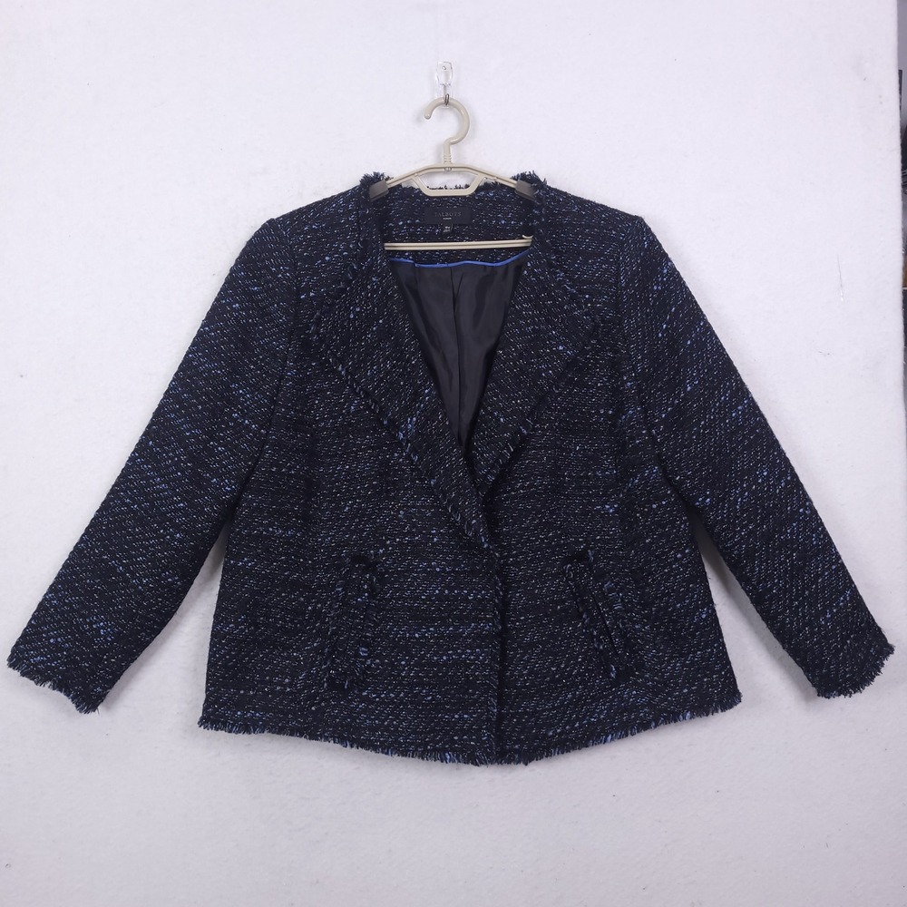 Talbots Blazer Jacket 18W Tweed Fringe Metallic Office Preppy Classic Academia